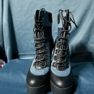 Bumper denim color block platform bootie